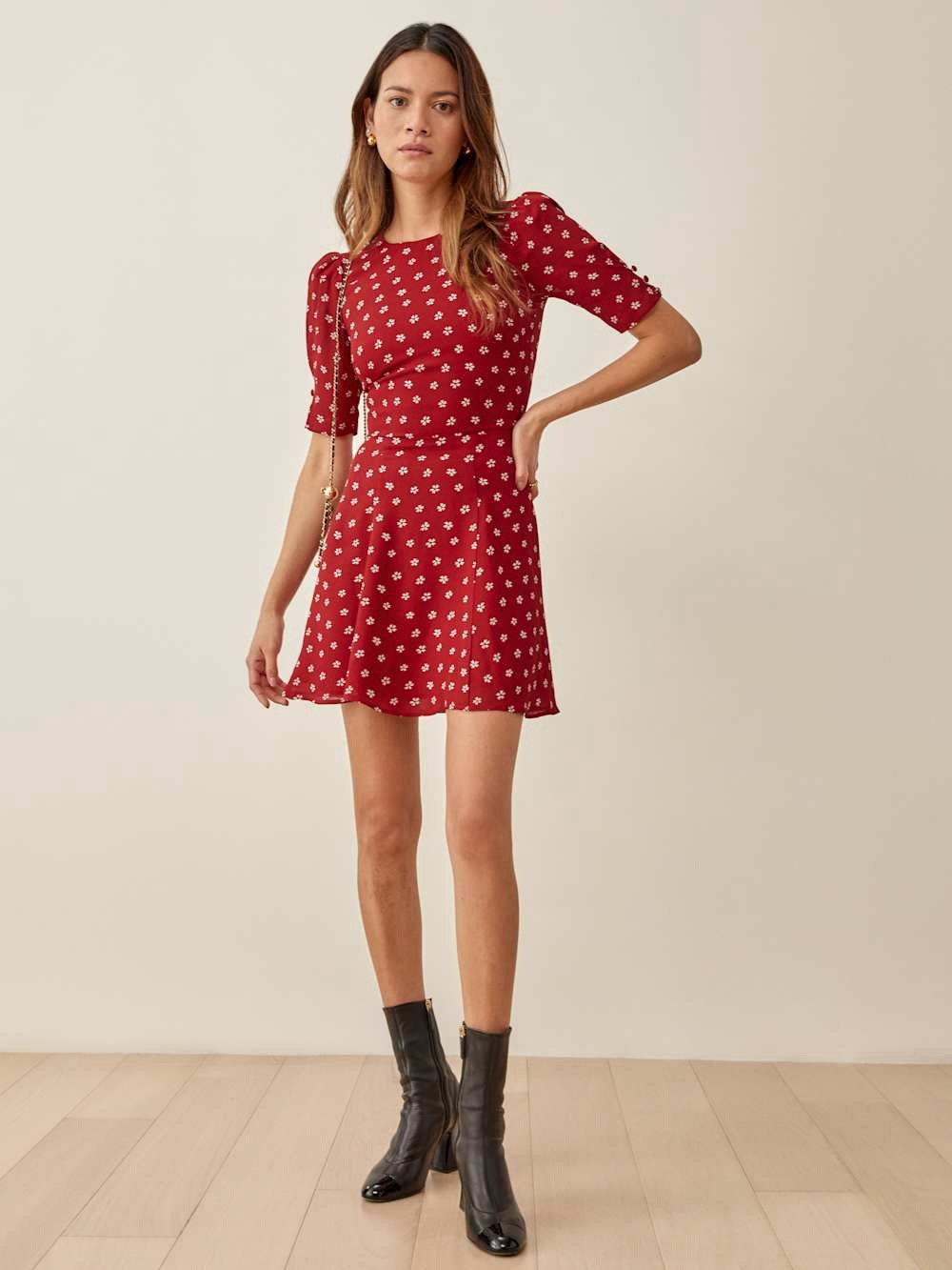 Reformation Bard Dress Mini Red White Floral Size 2